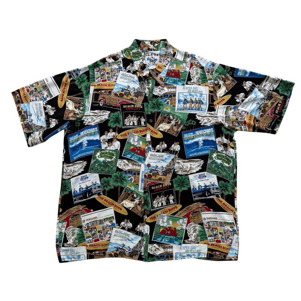 Y2K Reyn Spooner The Beach Boys Rayon Print Button Down Short Sleeve Shirt L